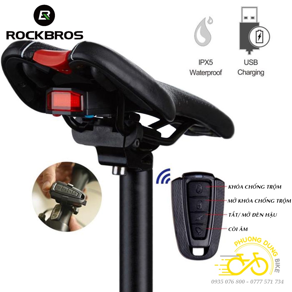 Đèn sau xe đạp kèm còi, kèm chống trộm 3 in 1 ROCKBROS A6 có điều khiển