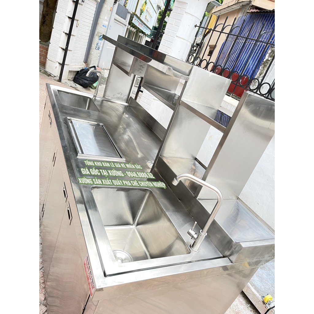 Quầy inox dài 2m theo thiết kế mới nhất cho quán trà chanh trà sữa