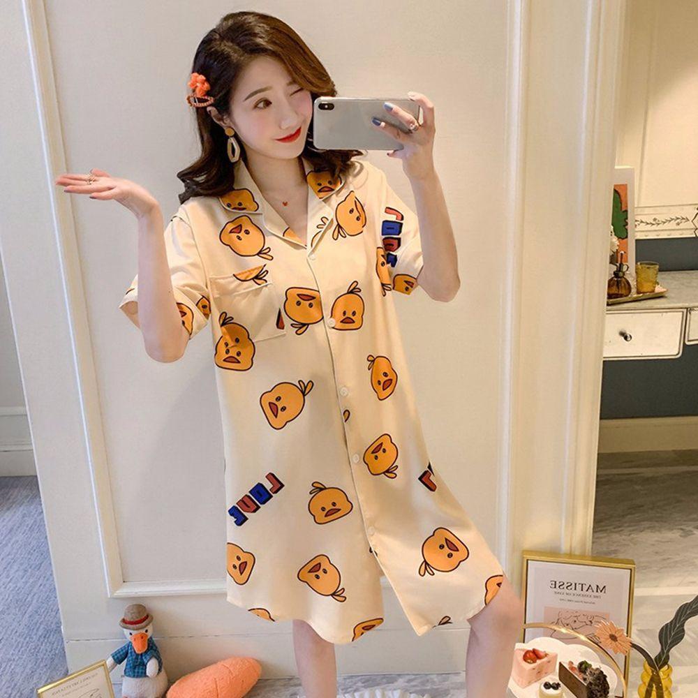 Áo Ngủ Tay Ngắn Chất Lụa Siêu Mỏng In Họa Tiết Chú Ong Thời Trang Mùa Hè Xinh Xắn Cho Nữ