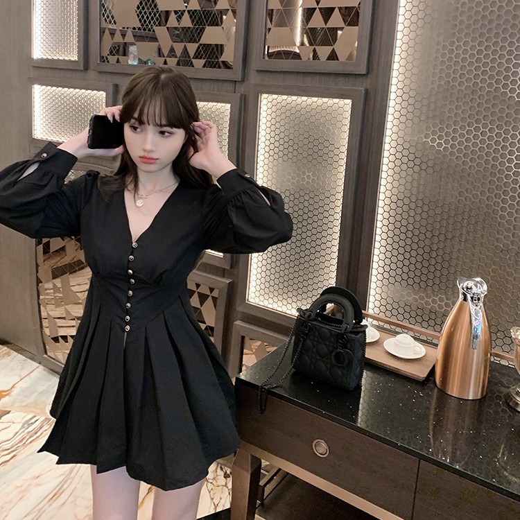 Đầm nữ dáng xòe mini tay dài Emilyshop