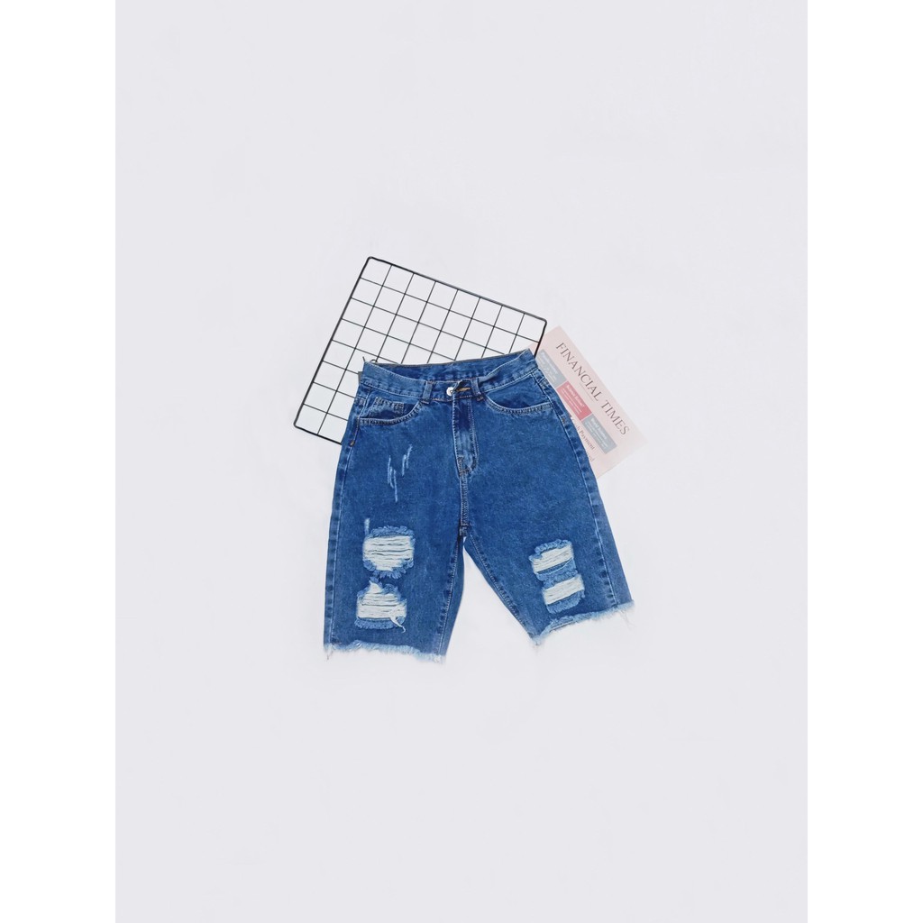 (hình thật) Quần jean lửng rách xước tua rua cách điệu fashion - TL23