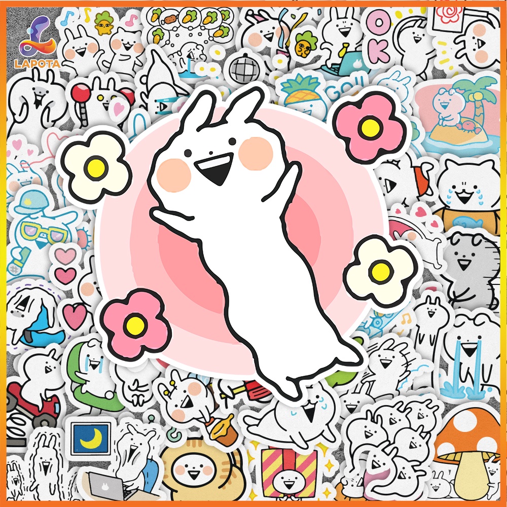 Set 50 cái Sticker Usagyuuun chống nước, Hình Dán thỏ tăng động Usagyuuun, Decal Usagyuuun cute dán vali, laptop