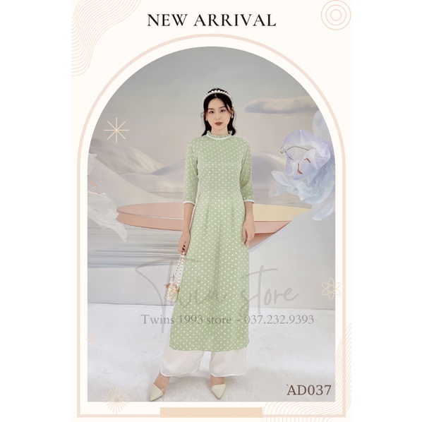 Áo dài nữ dáng ôm KÈM QUẦN - TWINS STORE họa tiết chấm bi, chất lụa - AD037