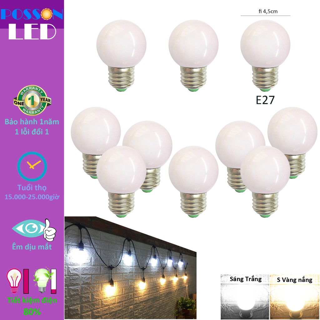 10 Bóng đèn Led 1w bup tròn bulb G45 kín chống nước trang trí ngoài trời tiết kiệm điện LL-H1x
