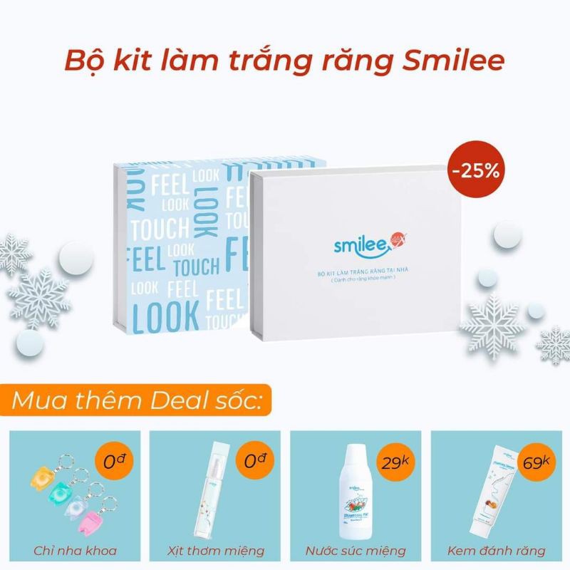 [TẶNG THẺ ĐT 50 K] Bộ tẩy trắng răng an toàn không ê buốt Smilee kèm 2 ống gel liệu trình bổ xung làm trắng răng mạnh mẽ