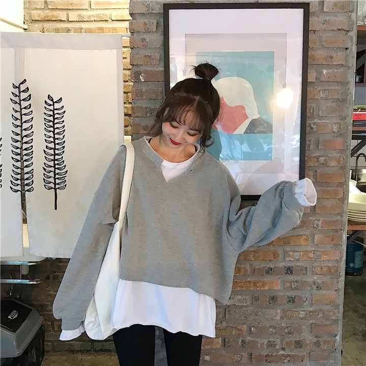 NRVP Áo Sweater Tay Dài Dáng Rộng Phong Cách Hàn Quốc Thời Trang Trẻ Trung