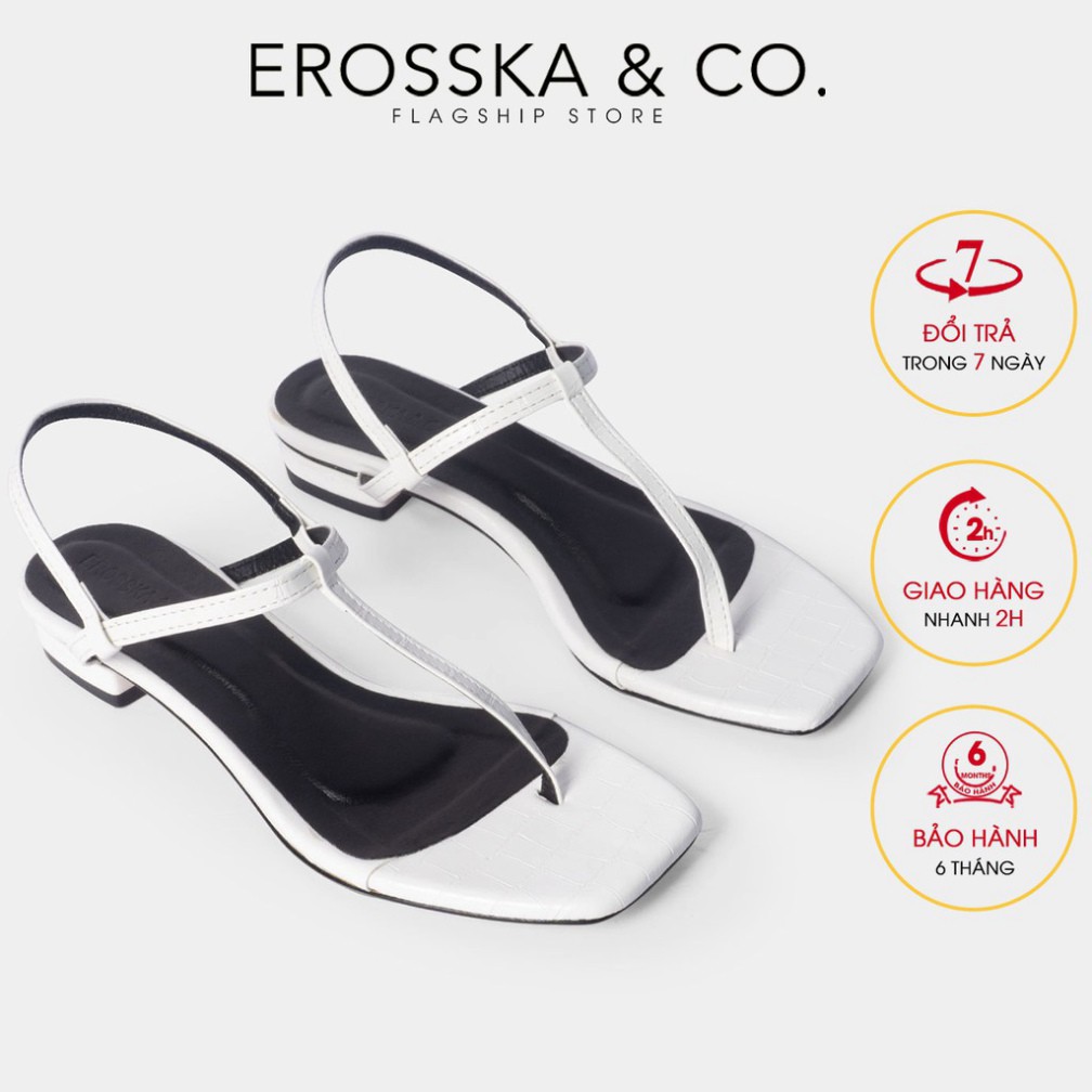 Giày sandal cao gót Erosska mũi vuông phối dây quai mảnh cao 1cm màu trắng - EB029