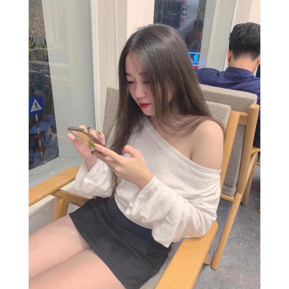 Áo Thun Xước Lệch Vai Dài tay Nữ [FREESHIP] 🌸 Áo phông giấy mỏng dáng suông ôm bánh bèo tiểu thư ulzzang sexy HOT 🌸 ་