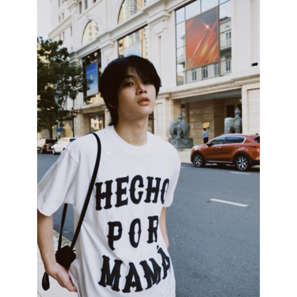 Áo thun tay lỡ HECHO POR MAMA XANH LÁ TO KKIMSHOP , Áo thun unisex nam nữ form rộng oversize chất liệu Cotton Thái