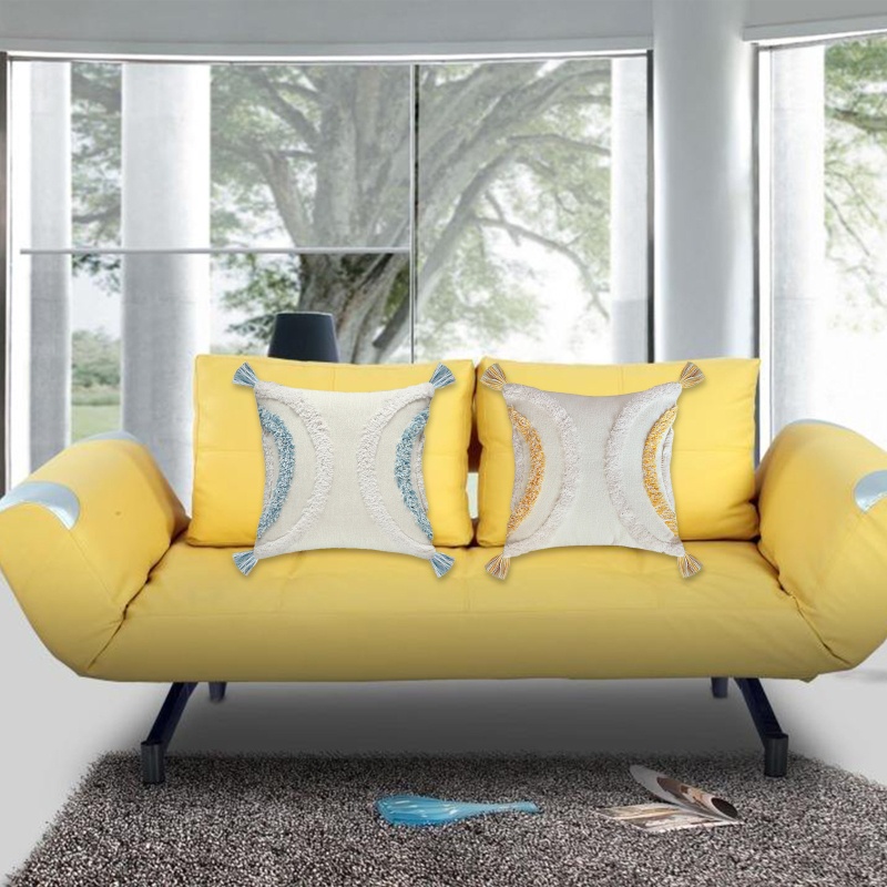 Xiangbao Vỏ Gối Hình Bán Nguyệt Kẻ Sọc Dệt Phối Tua Rua Màu Tương Phản Phong Cách Boho Bắc Âu Trang Trí Cus
