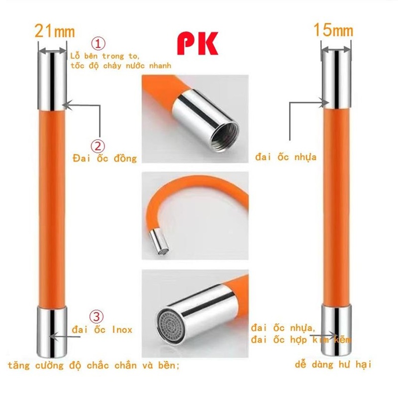 Ống nối dài vòi nước，ống nối dài vòi nước phi 21mm linh hoạt có thể quay 720° theo mọi hướng, ống nước mở rộng silicone