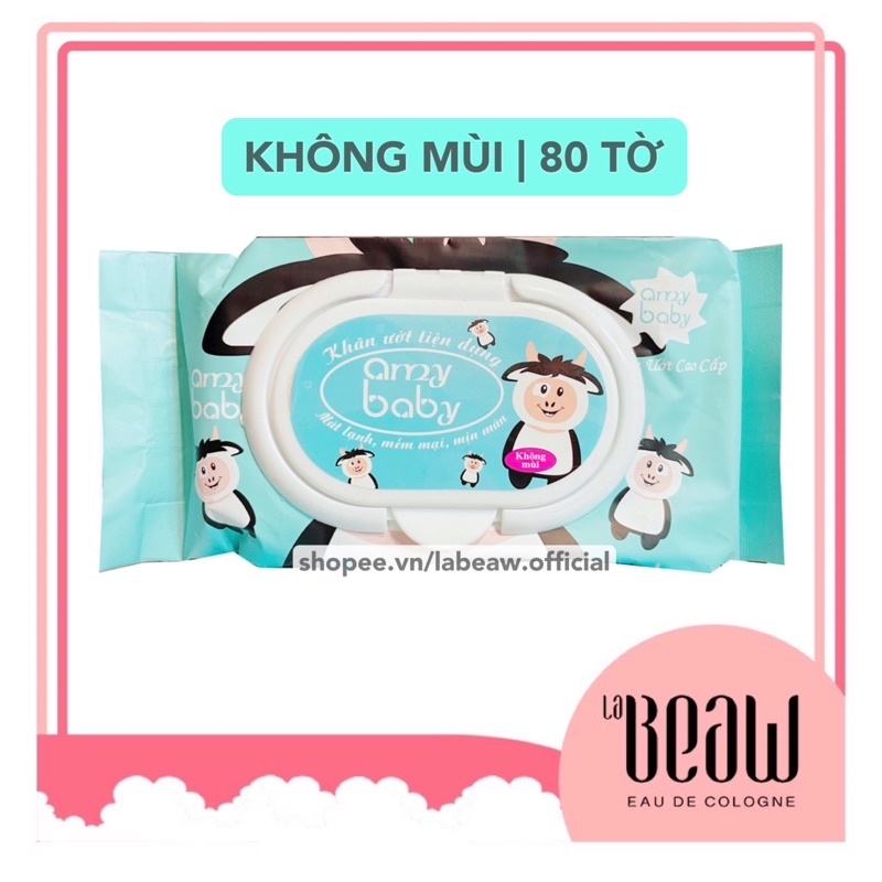 [ĐẶT K GIỚI HẠN] Khăn ướt em bé AMY BABY không mùi 80 TỜ siêu tiết kiệm
