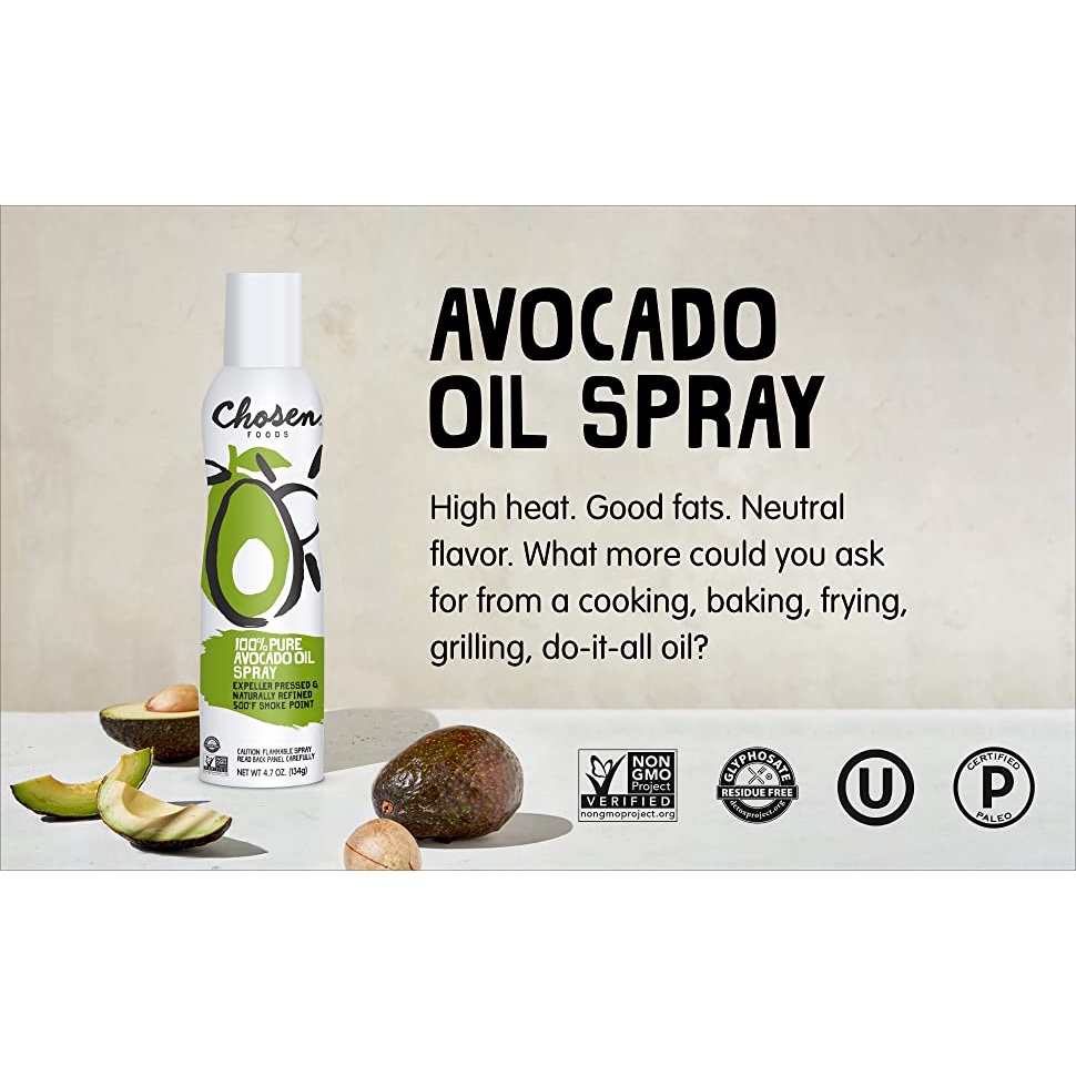 Dầu bơ Chosen Foods dạng xịt Avocado Oil Spray, chai 134g / chai 750ml [Hàng Mỹ]