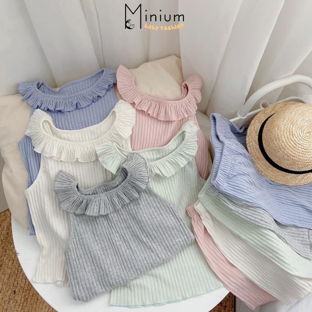 Bộ 100% cotton cổ bèo mặc mùa hè cho bé gái Minium, set trẻ em mềm, mát- SB1030