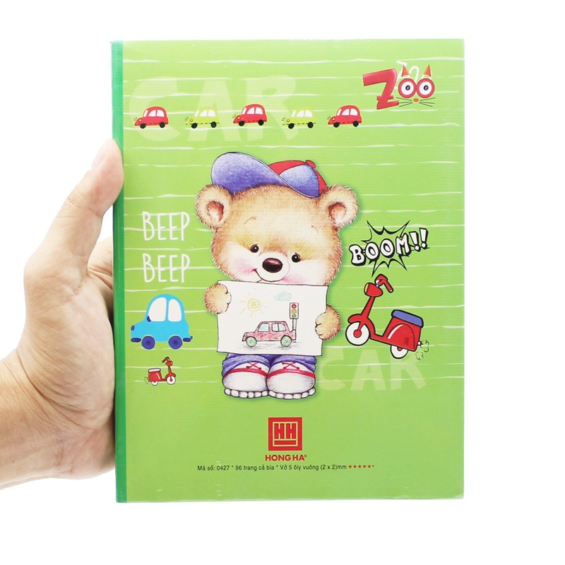 Vở Class Zoo - Ô Ly 96 Trang ĐL 80g/m2 - Hồng Hà 0427 - Màu Xanh Lá - Hình Gấu