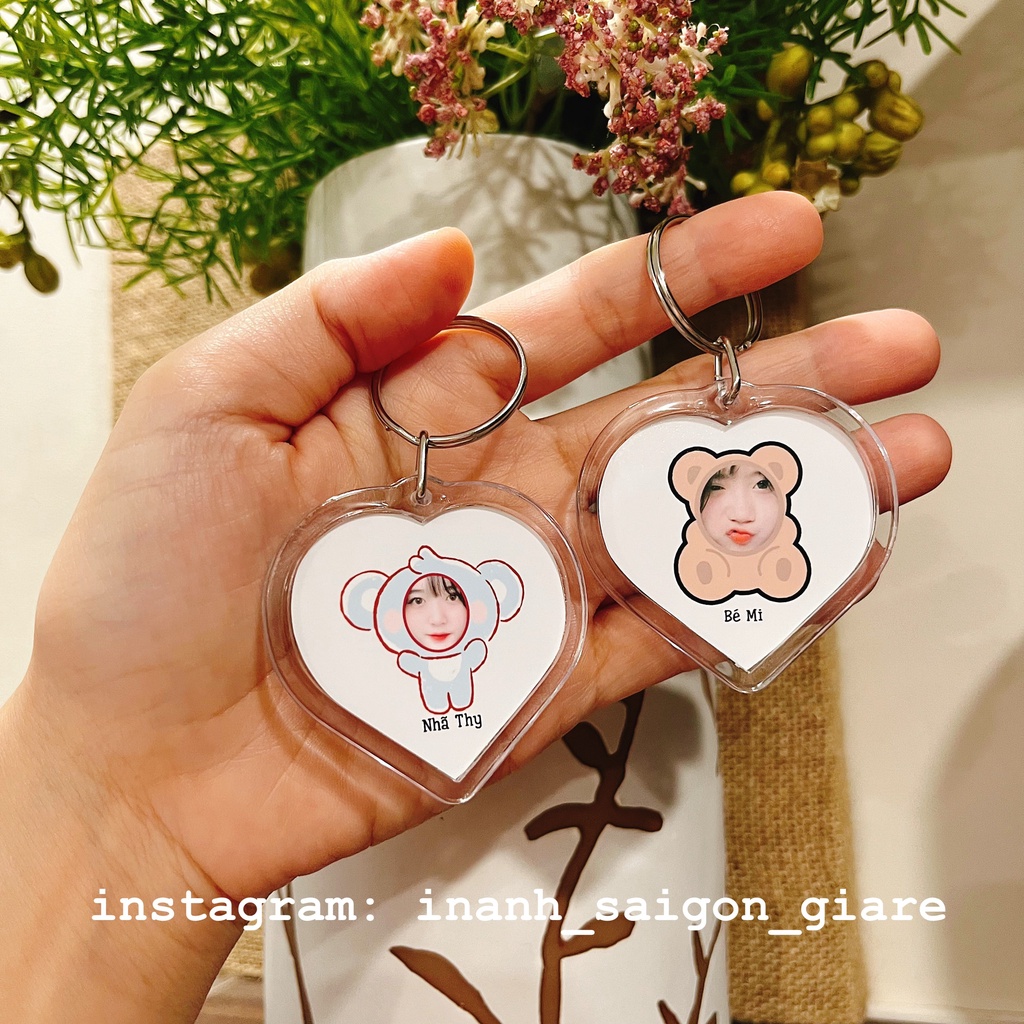 Móc Khóa Trong Suốt, móc khóa in hình chibi, móc khóa ảnh mini chất liệu Mica  in ảnh siêu dễ thương
