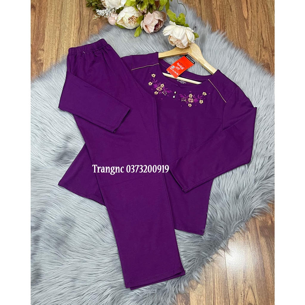 Đồ bộ nữ trung niên cho mẹ mặc nhà thêu hoa - sét quần áo đồ ngủ trung tuổi thu đông cotton làm quà tặng ý nghĩa