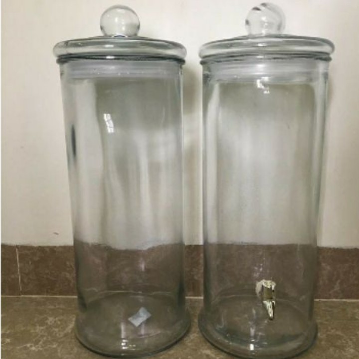 Bình thủy tinh trụ trơn ngâm sâm 15L nắp thủy tinh có zoăng kín khí dễ vận chuyển đựng ngâm đa dạng [ HOÀN XU ]