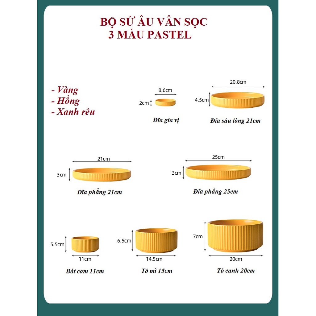 (LẺ MÓN) Bát đĩa sứ tròn men mờ pastel vân sọc La Mã sang trọng -  Sứ cao cấp không chì p/c Bắc Âu