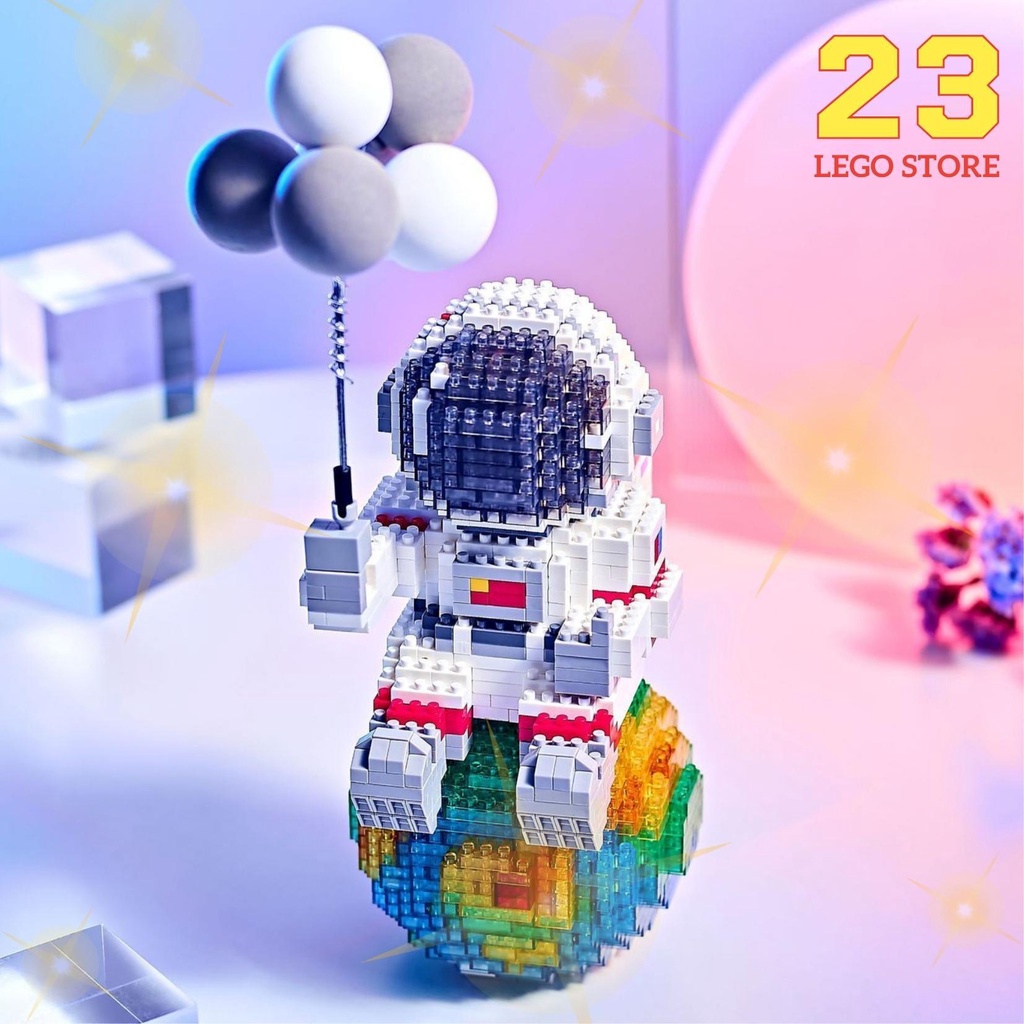 Bộ đồ chơi lắp ghép Phi hành gia Cầm bóng bay Balloon Astronaut, tặng kèm đèn led phát sáng