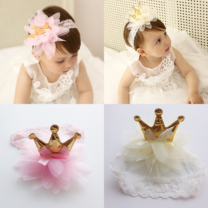 Mới Băng Đô Cài Tóc Hình Vương Miện Màu Hồng Và Be Cho Bé Gái