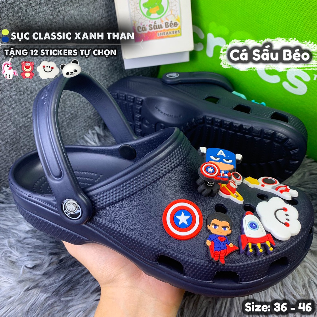 Dép sục Cross classic Xanh Than tặng kèm 12 stickers gắn dép chống trơn trượt cực ngầu