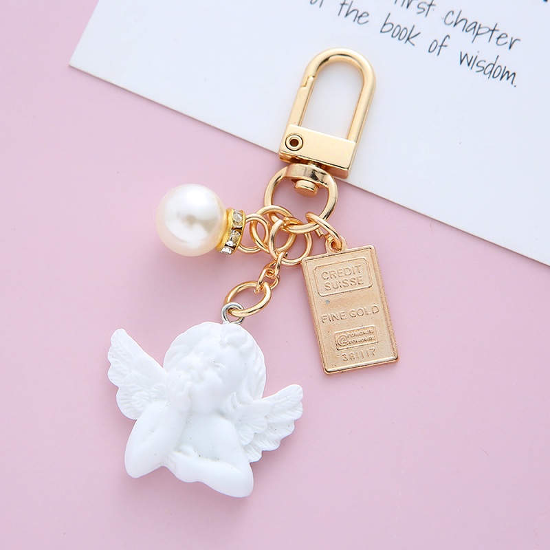 Retro baroque fairy keychain ngọc trai tình yêu mặt dây chuyền tai nghe chìa khóa mặt dây chuyền túi