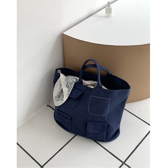 Túi xách vải canvas cỡ lớn nhiều túi phong cách Hàn Quốc thời trang mùa hè năm cho nữ