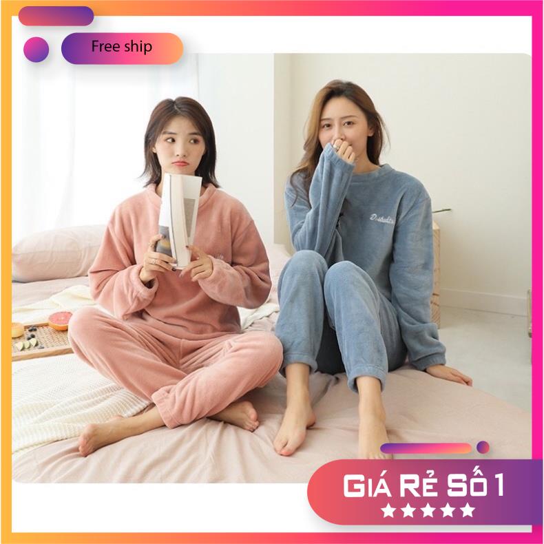 Freeship - Bộ đồ ngủ dài tay nhung ấm áp họa tiết thêu, thời trang thu đông (sẵn hàng) | BigBuy360 - bigbuy360.vn
