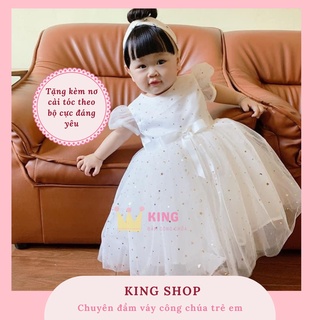 Váy công chúa lưng tim sao nhiều màu cao cấp, đầm thiết kế tặng kèm cài cho bé gái tùng siêu phồng