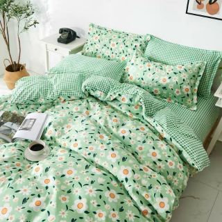 Bộ Chăn Ga Gối Hoa Nhí Xanh Đậm Cotton Poly