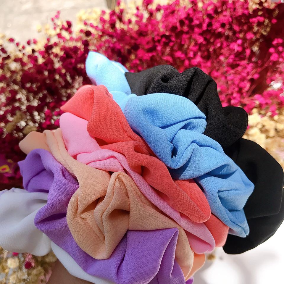 <Ảnh Thật> Scrunchies Trơn Tơ Ý Mềm Mại Siêu Đẹp Dây Buộc Tóc Vải