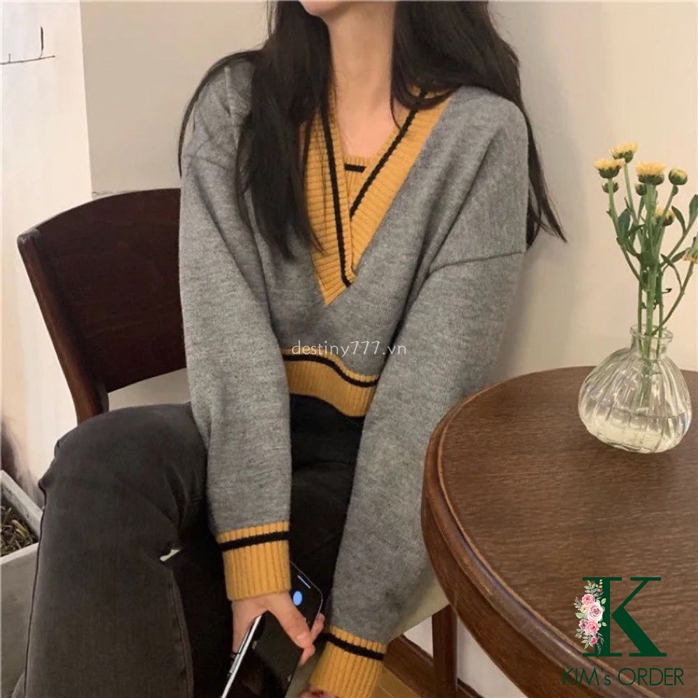 Áo len croptop tay dài cổ chữ V phong cách Hàn Quốc cho nữ