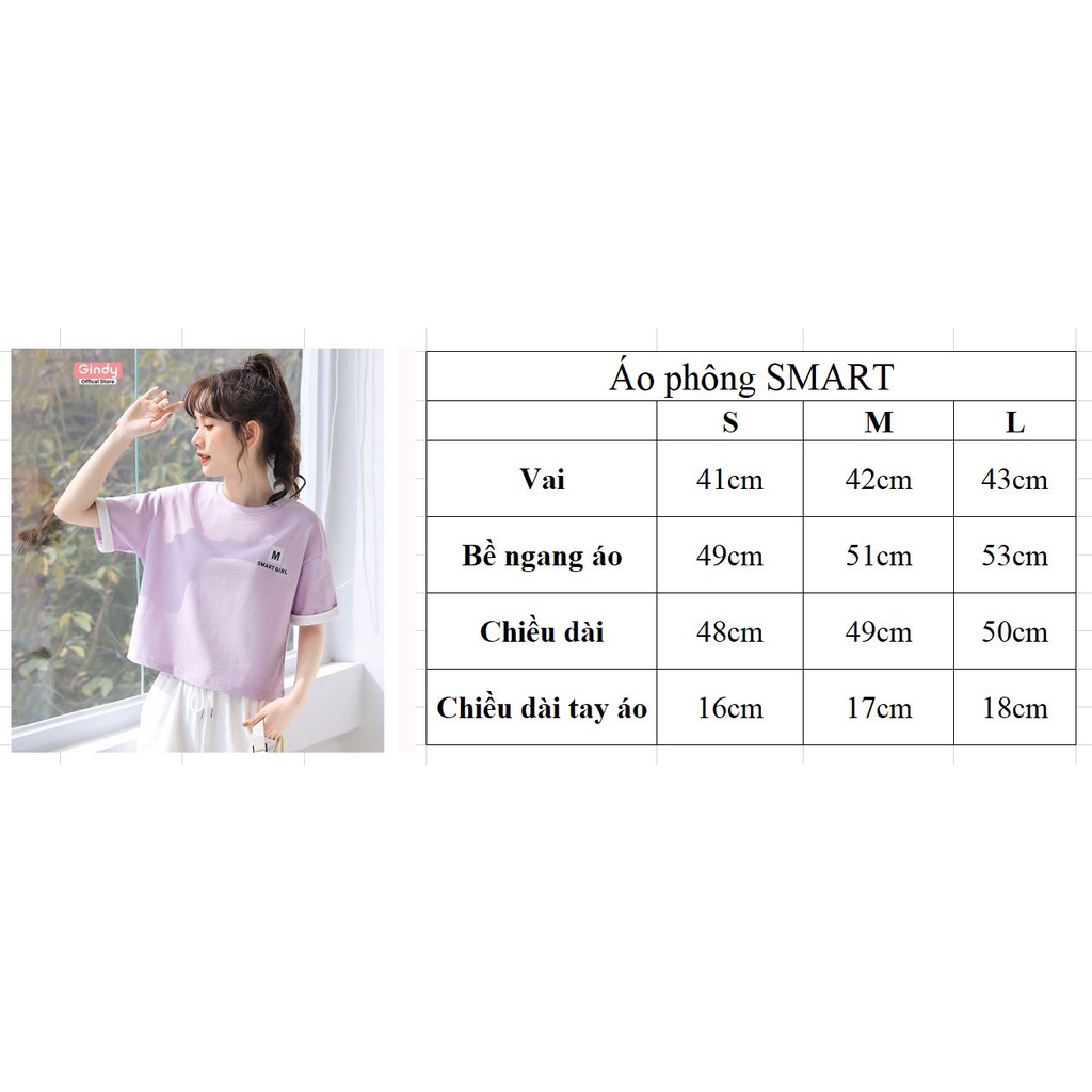 Áo phông cotton thun nữ cổ tròn tay lỡ kiểu cao cấp GINDY SMART GIRL dáng basic unisex thoáng mát thời trang nữ A6175 | BigBuy360 - bigbuy360.vn