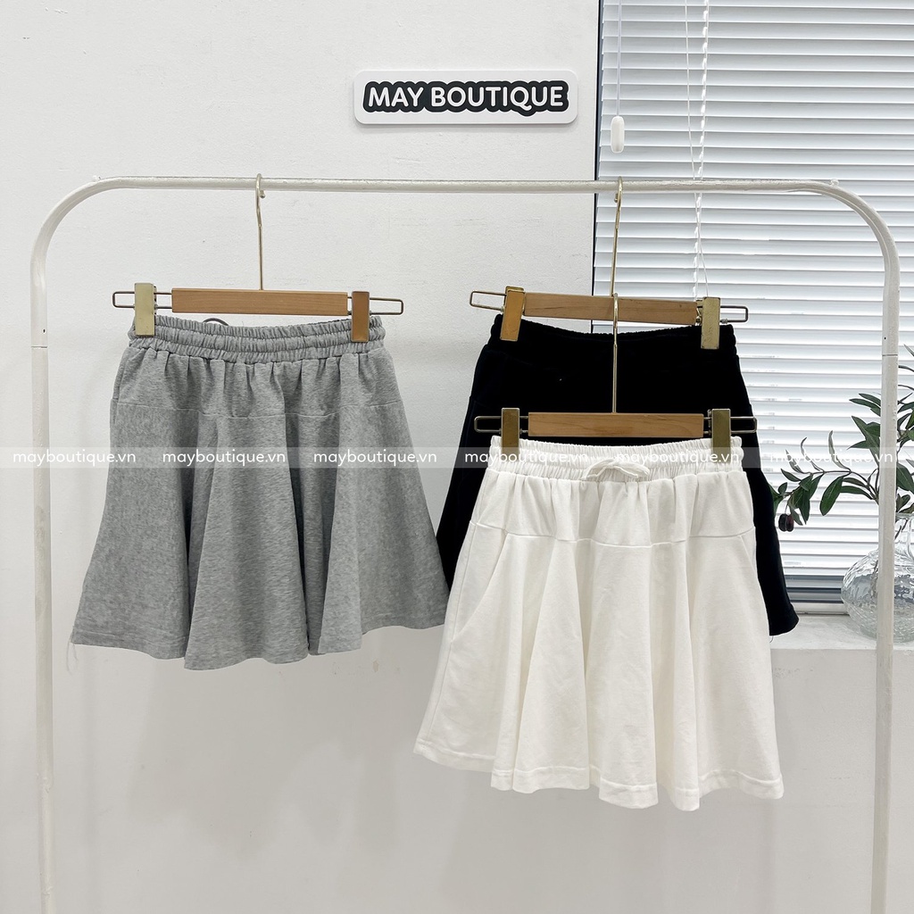 [HÀNG CÓ SẴN] Quần short thun xòe trơn May Boutique cạp chun cotton mịn mát co giãn SGV21H_107.014