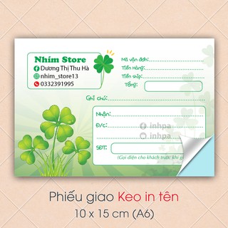 Phiếu giao có keo in tên shop 300 tờ