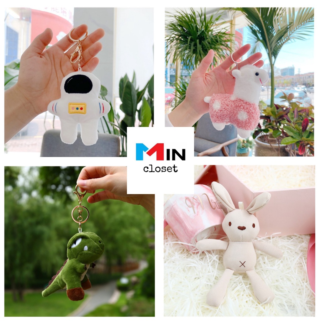 FREESHIP 50K  Móc khóa thú nhồi bông, móc chìa khóa keychain cài balo khủng long, cá mập, ếch chân dài siêu dễ thương