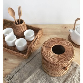 Hộp Đựng Giấy Tròn VỪNG DECOR Chất Liệu Mây Tự Nhiên - Hàng Việt Nam Xuất Khẩu [ FreeShip-Giảm 10k Đơn 0đ ].