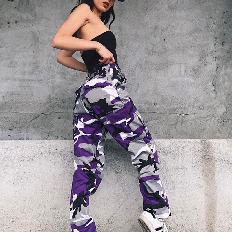 Quần Dài Lưng Cao Ống Rộng Họa Tiết Rằn Ri Phối Túi Cá Tính Cho Nữ