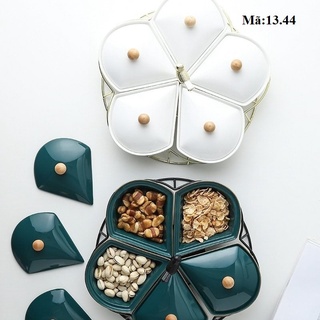 Khay bánh mứt hoa 5 cánh kèm giá chim, khay sứ đựng các loại hạt, bánh kẹo: 13.44