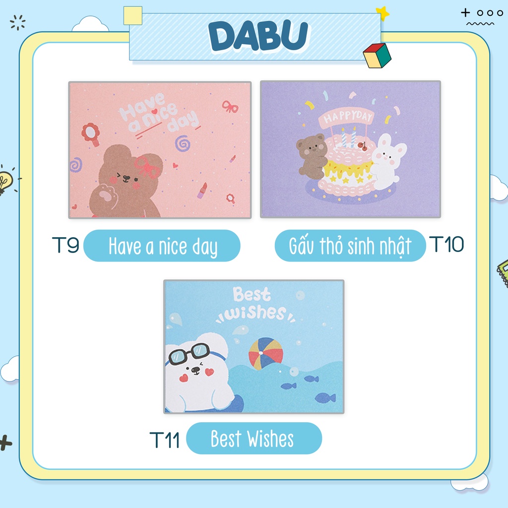 Combo 10 thiệp chúc mừng sinh nhật quà tặng happy birthday DABU thiệp họa tiết hoạt hình dễ thương cute