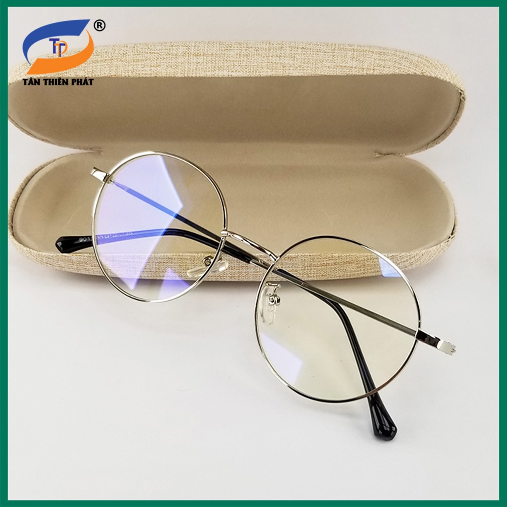 Gọng kính tròn nam nữ mắt cận kim loại màu vàng, bạc, đen 9011. Tròng kính giả cận 0 độ chống xước, chống ánh sáng xanh