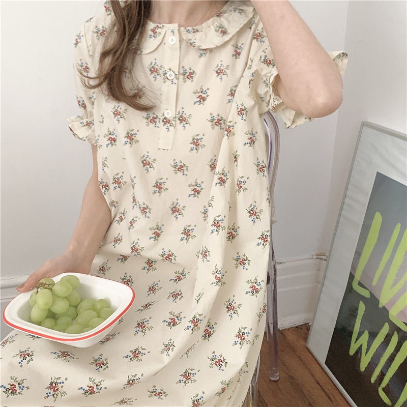 Đồ ngủ tay ngắn in hoa phong cách đơn giản đáng yêu cho nữ