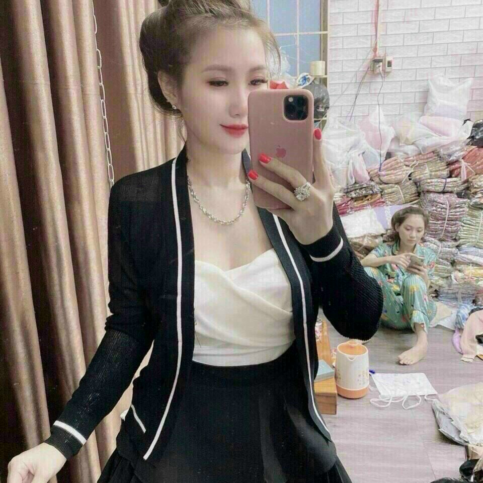 Áo khoác len cadigan mùa thu đông vintage,khoác len ulazzang viền sọc đen nhiều màu sắc trẻ trung, phong cách hàn quốc