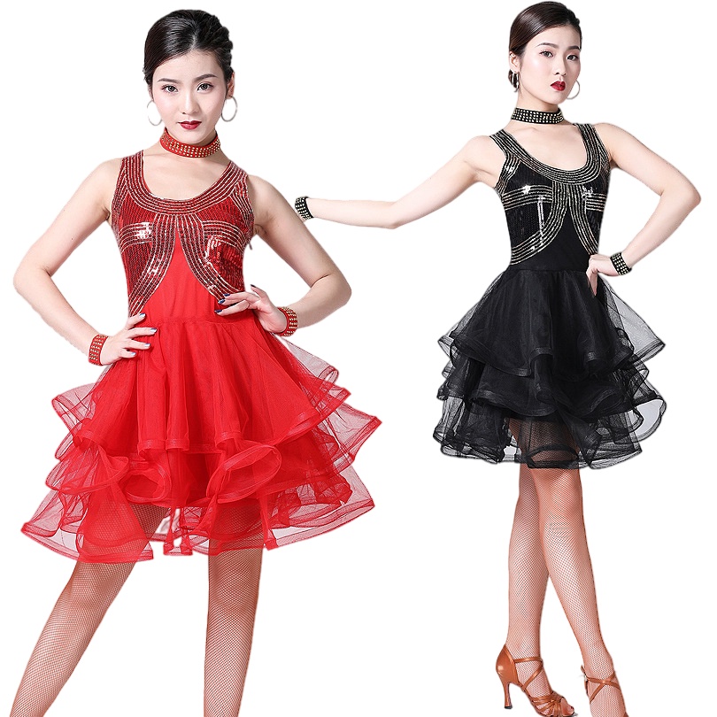 Đầm Khiêu Vũ Latin Phối Lưới Đính Kim Sa Lấp Lánh Thiết Kế Hiện Đại Cho Nữ