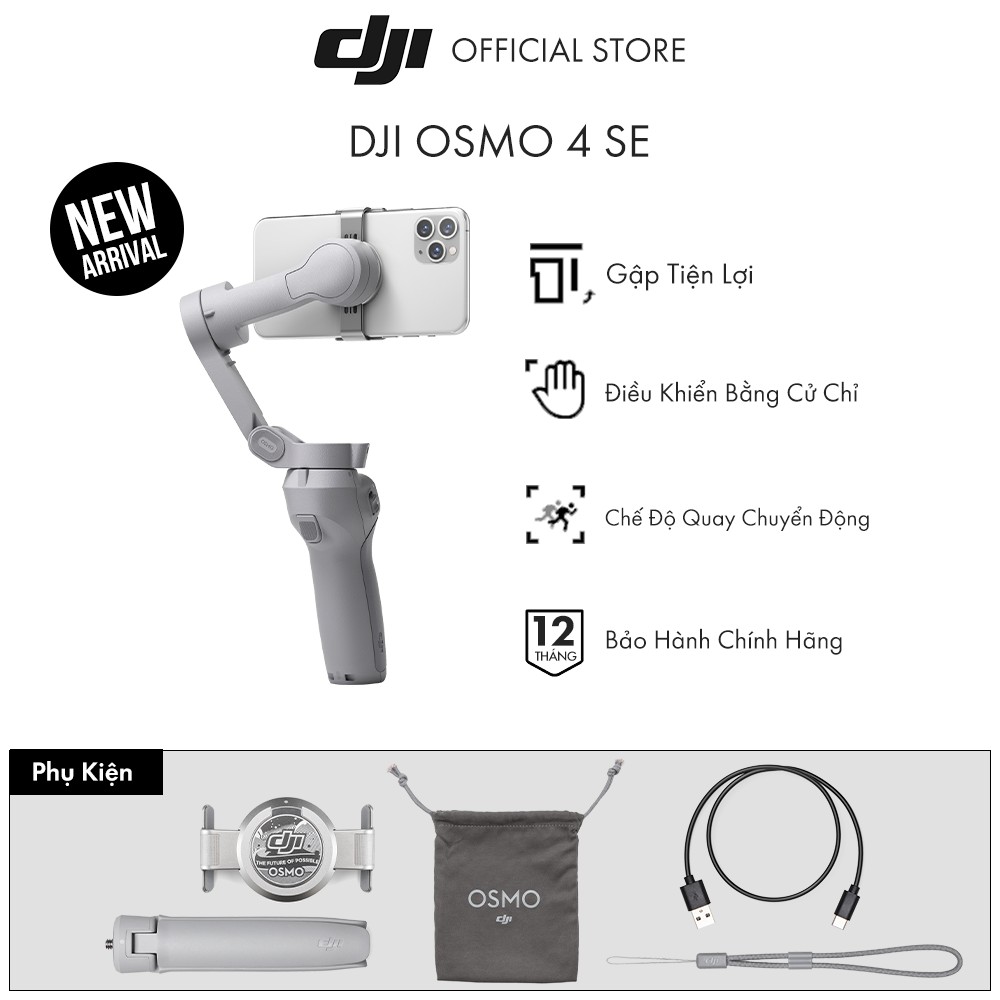 Gimbal DJI OM4 SE (Osmo Mobile 4 SE)- Tay cầm chống rung cho điện thoại - Bảo hành 12 tháng