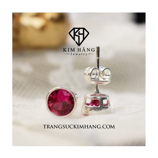 Khuyên tai bạc bao chấu nụ tròn đá đỏ khjer068 - chốt đẩy