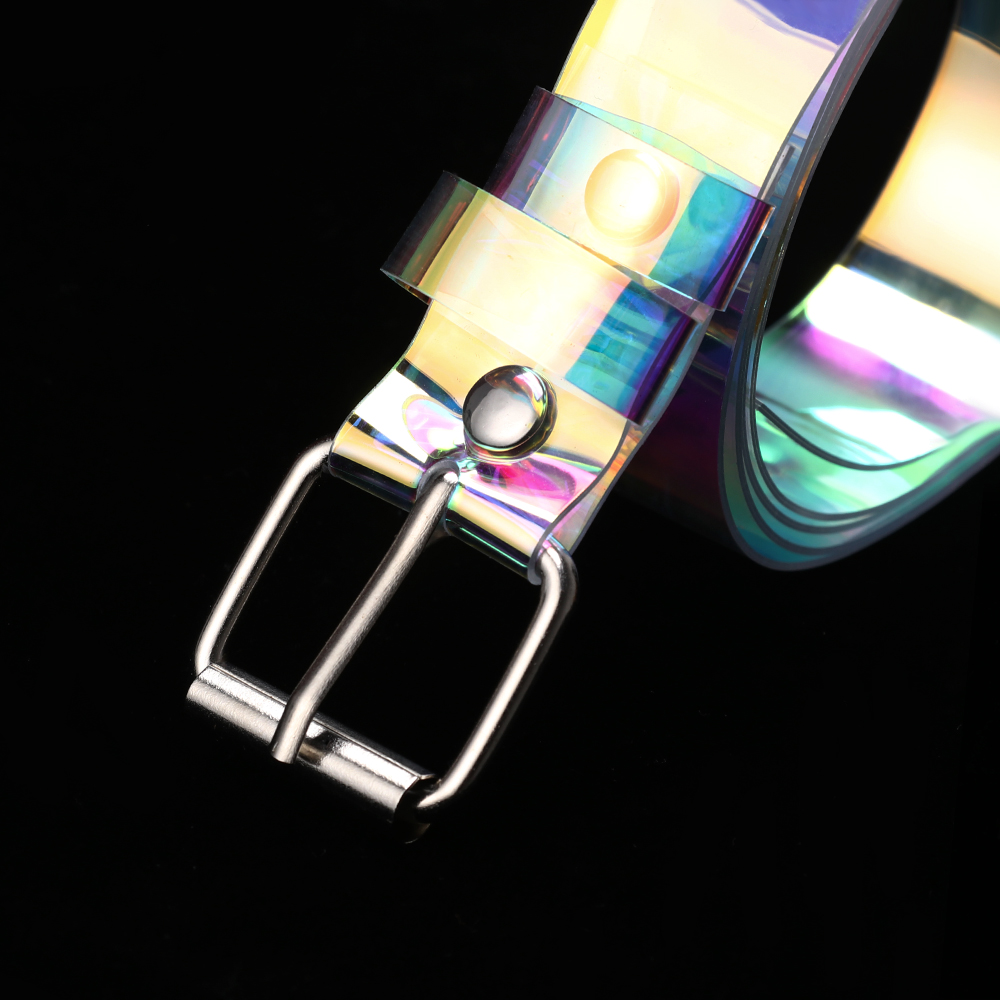 YVETTE Clear Punk Waist Belt Wide Color Focus Waist Strap Women Pin Buckle Fashion Laser Holographic Rainbow Waistband