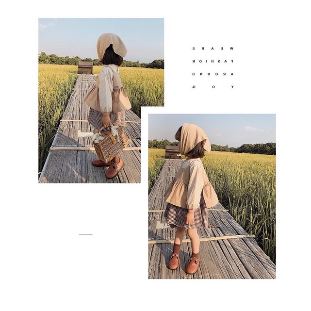 Váy vintage kèm yếm 2 dây 2 màu cho bé gái
