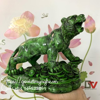 [Tượng con Hổ] Tượng đá con Hổ trang trí phong thủy - Màu xanh lục bích - Cao 18cm